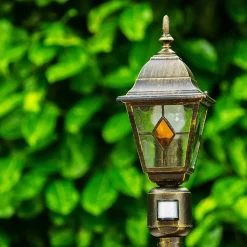 Borne Lumineuse Antibes Brun Dore, 1 Lumiere, Detecteur De Mouvement