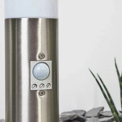 Borne Lumineuse Caserta Nickel Mat, Blanc, 1 Lumiere, Detecteur De Mouvement