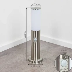 Borne Lumineuse Caserta Nickel Mat, Blanc, 1 Lumiere, Detecteur De Mouvement