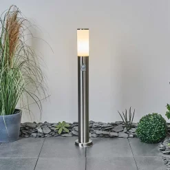 Borne Lumineuse Caserta Nickel Mat, Blanc, 1 Lumiere, Detecteur De Mouvement