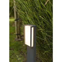 Borne Lumineuse Lutec Qubo Led Anthracite, 1 Lumiere, Changeur De Couleurs