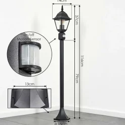 Borne Lumineuse Naofe Noir, 1 Lumiere, Detecteur De Mouvement