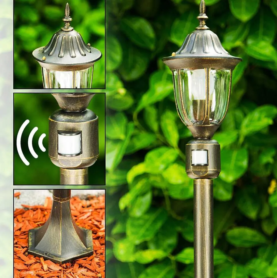 Borne Lumineuse Ribadeo Noir Dore, 1 Lumiere, Detecteur De Mouvement