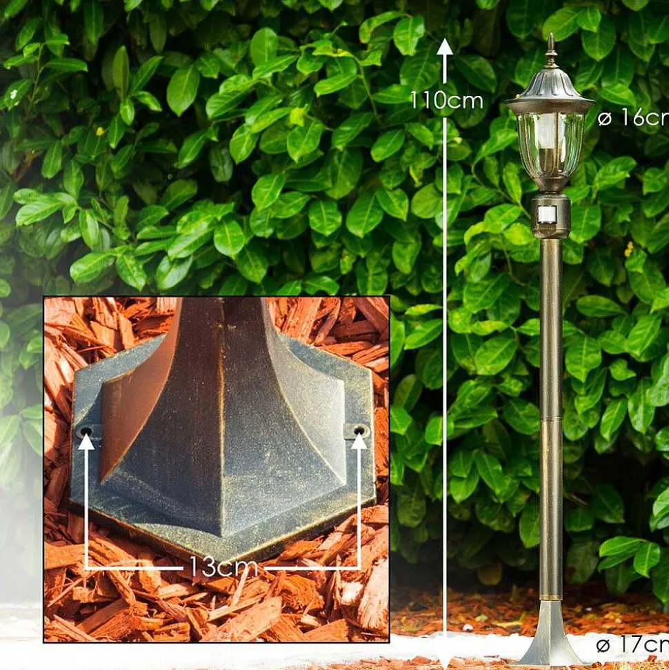 Borne Lumineuse Ribadeo Noir Dore, 1 Lumiere, Detecteur De Mouvement