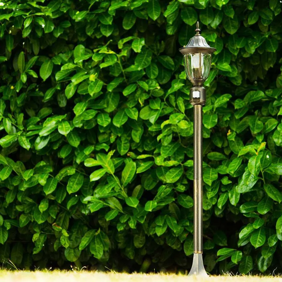 Borne Lumineuse Ribadeo Noir Dore, 1 Lumiere, Detecteur De Mouvement