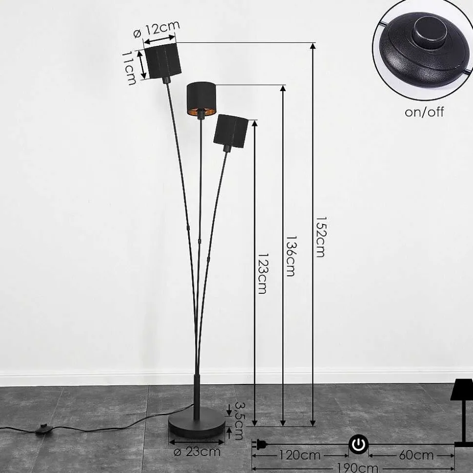 Lampadaire Alsen Noir, 3 Lumieres