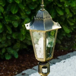 Lampadaire Exterieur Bristol Or, Laiton, 1 Lumiere, Detecteur De Mouvement