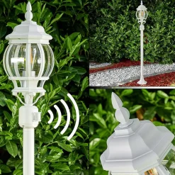 Lampadaire Exterieur Lentua Blanc, 1 Lumiere, Detecteur De Mouvement