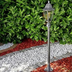 Lampadaire Exterieur Lignac Noir, Argente, 1 Lumiere, Detecteur De Mouvement