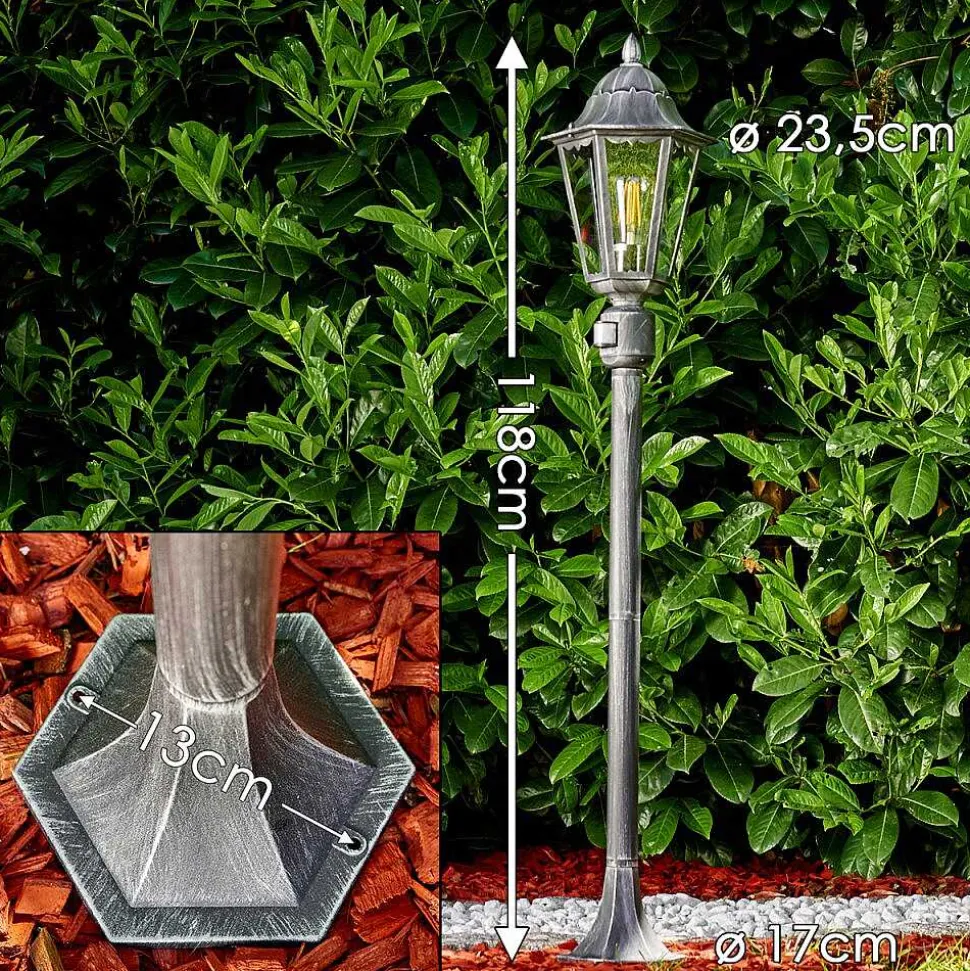 Lampadaire Exterieur Lignac Noir, Argente, 1 Lumiere, Detecteur De Mouvement