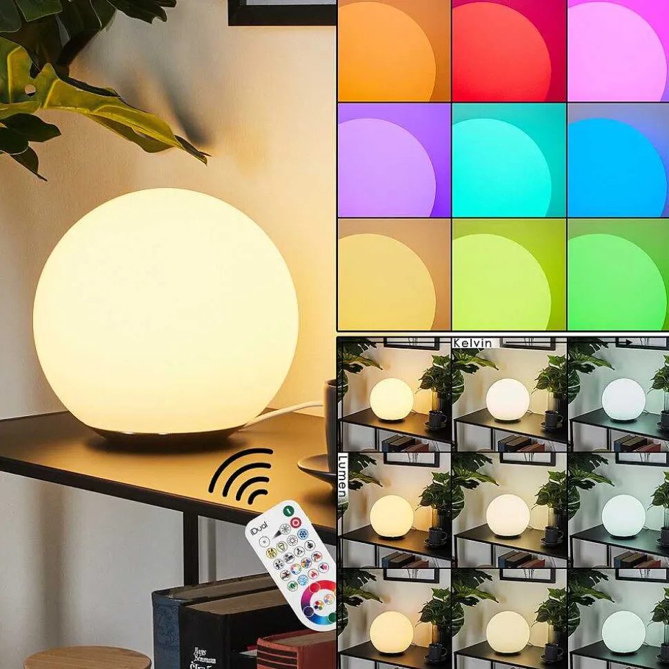 Lampe De Table Idual Dahlia Led Nickel Mat, 1 Lumiere, Telecommandes, Changeur De Couleurs