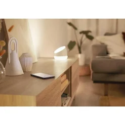 Lampe De Table Philips Wiz Squire Led Blanc, 1 Lumiere, Telecommandes, Changeur De Couleurs