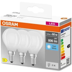 Osram Classic P Lot De 3 Led E14 5,5 Watt 4000 Kelvin 806 Lumen