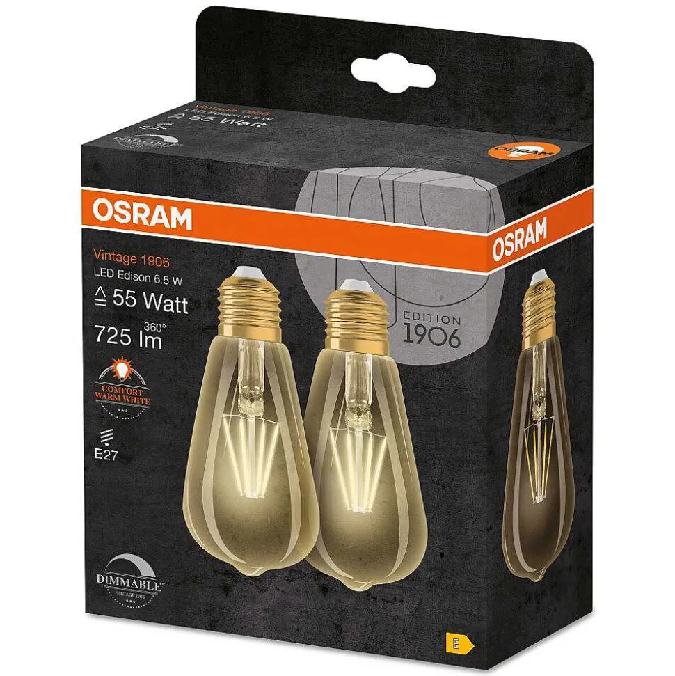 Osram Vintage 1906 Lot De 2 Led E27 6,5 Watt 2400 Kelvin 725 Lumen