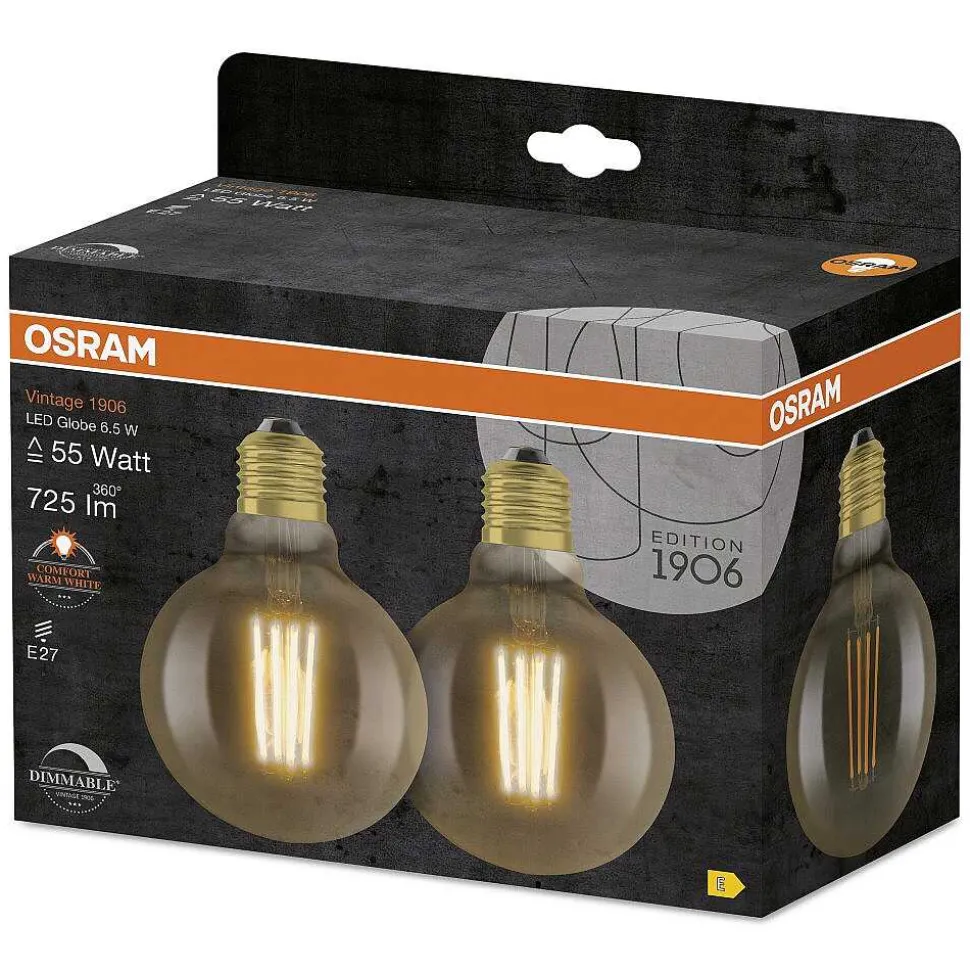 Osram Vintage 1906 Lot De 2 Led E27 6,5 Watt 2400 Kelvin 725 Lumen