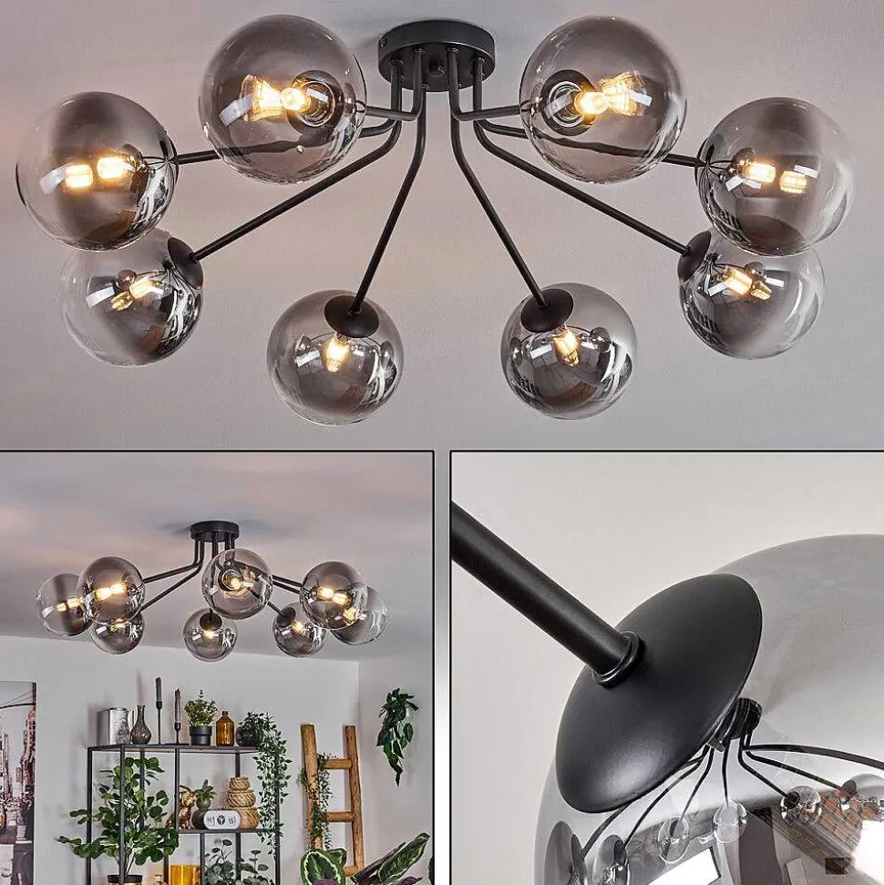 Plafonnier - Verre 15 Cm Chehalis Noir, 8 Lumieres