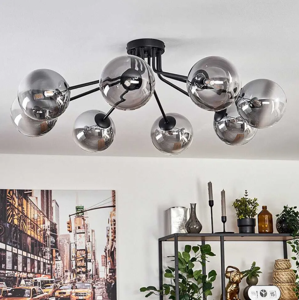 Plafonnier - Verre 15 Cm Chehalis Noir, 8 Lumieres