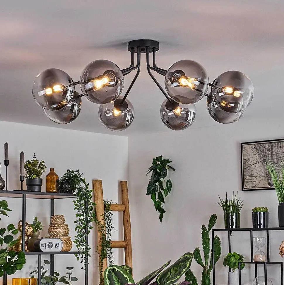 Plafonnier - Verre 15 Cm Chehalis Noir, 8 Lumieres