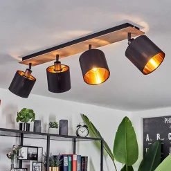 Plafonnier Alsen Bois Fonce, Noir, 4 Lumieres