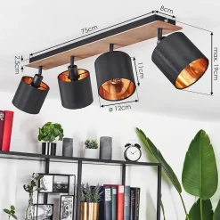 Plafonnier Alsen Bois Fonce, Noir, 4 Lumieres