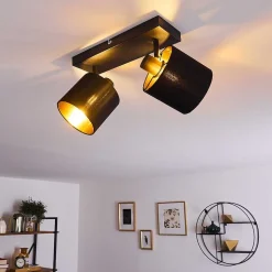 Plafonnier Alsen Noir Dore, 2 Lumieres