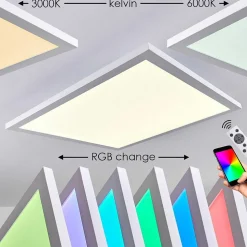 Plafonnier Bankura Led Blanc, 1 Lumiere, Telecommandes, Changeur De Couleurs
