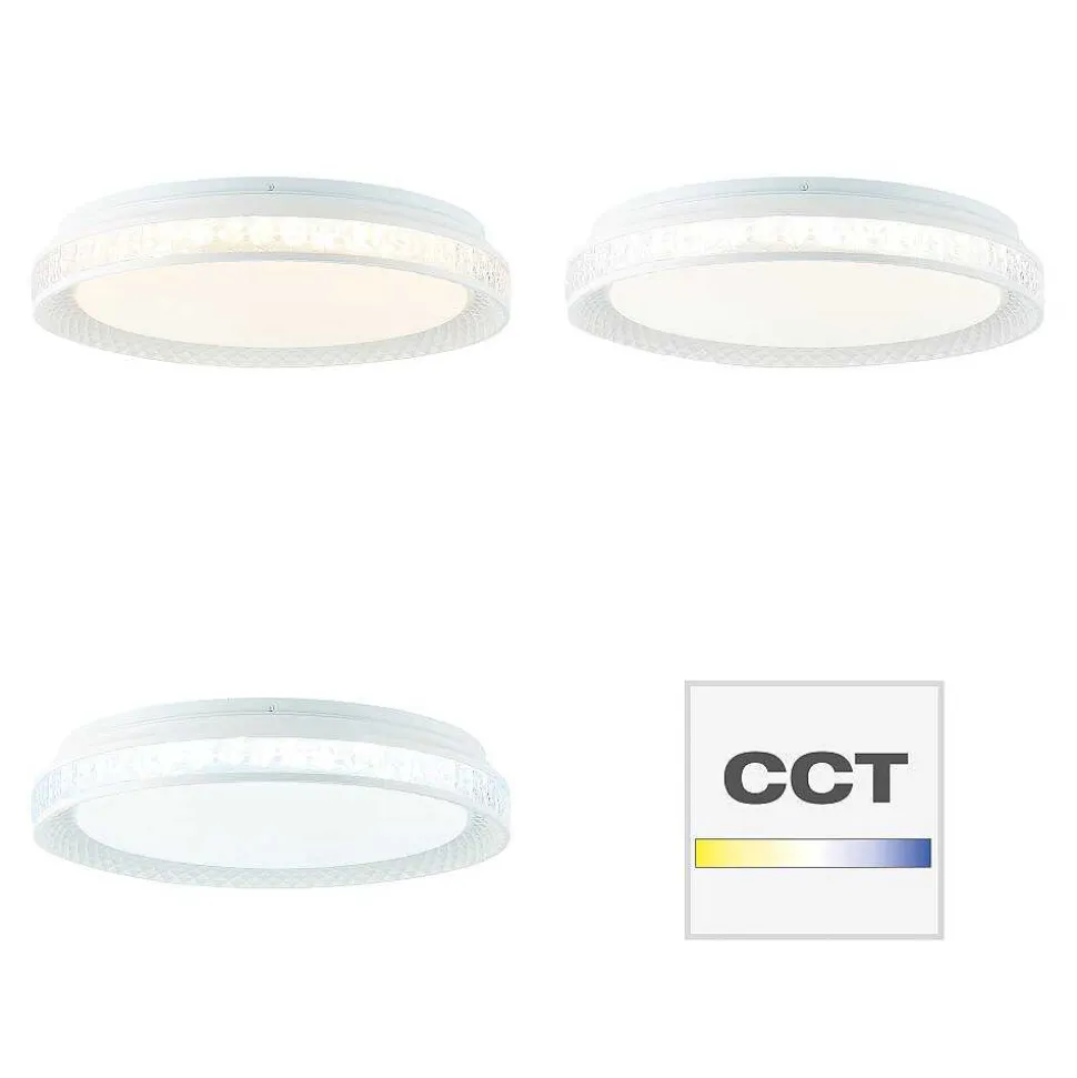 Plafonnier Brilliant Burlie Led Blanc, 1 Lumiere, Telecommandes, Changeur De Couleurs