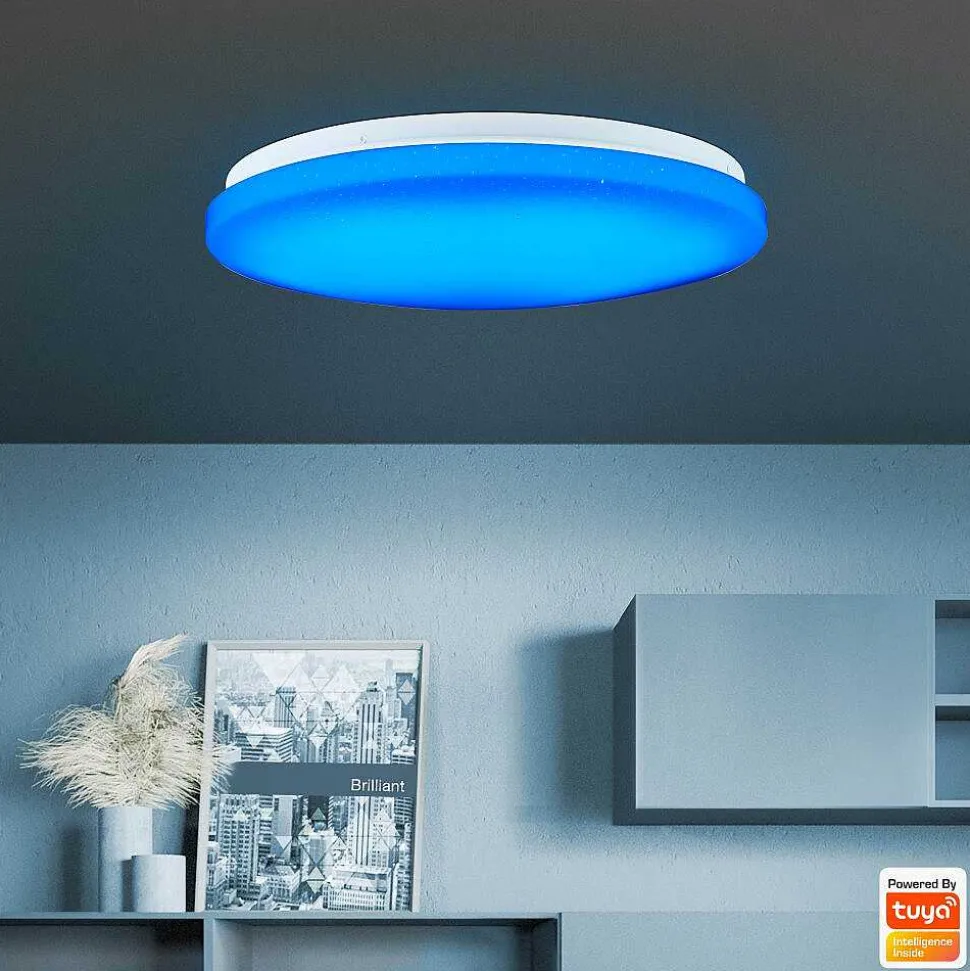 Plafonnier Brilliant Heddy Led Blanc, 1 Lumiere, Telecommandes, Changeur De Couleurs