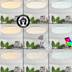 Plafonnier Esgos Led Blanc, 1 Lumiere, Telecommandes