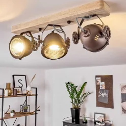 Plafonnier Herford Bois Clair, Cuivre, 3 Lumieres