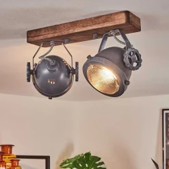 Plafonnier Herford Gris, Bois Fonce, 2 Lumieres