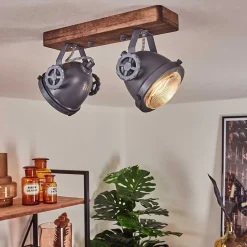 Plafonnier Herford Gris, Bois Fonce, 2 Lumieres