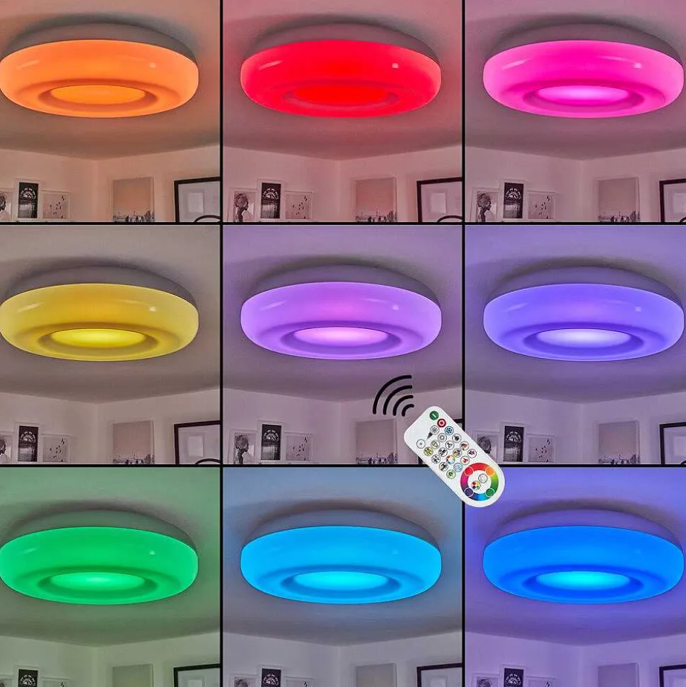 Plafonnier Idual Daphnis Led Argente, Blanc, 1 Lumiere, Telecommandes, Changeur De Couleurs