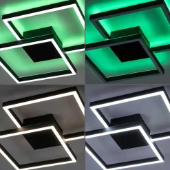 Plafonnier Paul Neuhaus Q-Marko Led Noir, 1 Lumiere, Telecommandes, Changeur De Couleurs