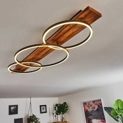 Plafonnier Pompu Led Bois Fonce, Noir, 3 Lumieres