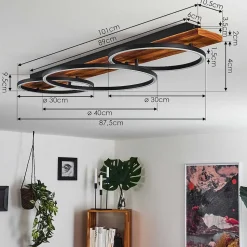 Plafonnier Pompu Led Bois Fonce, Noir, 3 Lumieres