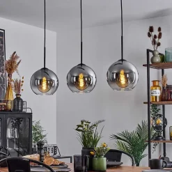 Plafonnier Verre 20 Cm Koyoto Clair, Fume, 3 Lumieres