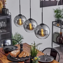 Plafonnier Verre 20 Cm Koyoto Clair, Fume, 3 Lumieres