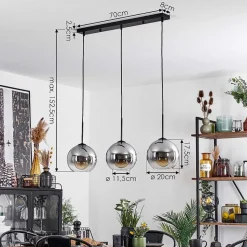 Plafonnier Verre 20 Cm Koyoto Clair, Fume, 3 Lumieres