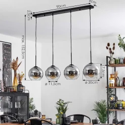 Plafonnier Verre 20 Cm Koyoto Clair, Fume, 4 Lumieres