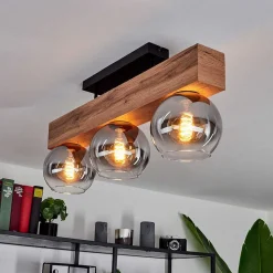 Plafonnier Vouhet Brun, Couleur Bois, Noir, 3 Lumieres