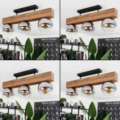 Plafonnier Vouhet Brun, Couleur Bois, Noir, 3 Lumieres