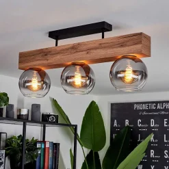 Plafonnier Vouhet Brun, Couleur Bois, Noir, 3 Lumieres