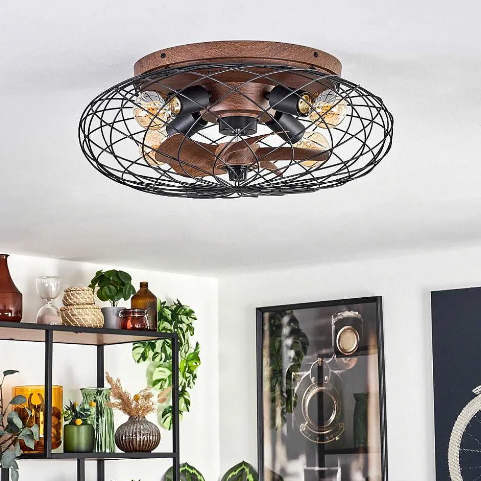 Plafonnier Wemude Brun, Noir, 4 Lumieres, Telecommandes