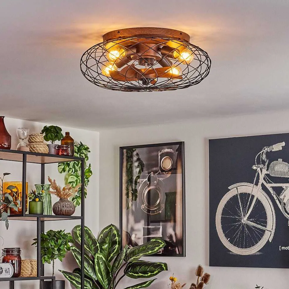 Plafonnier Wemude Brun, Noir, 4 Lumieres, Telecommandes