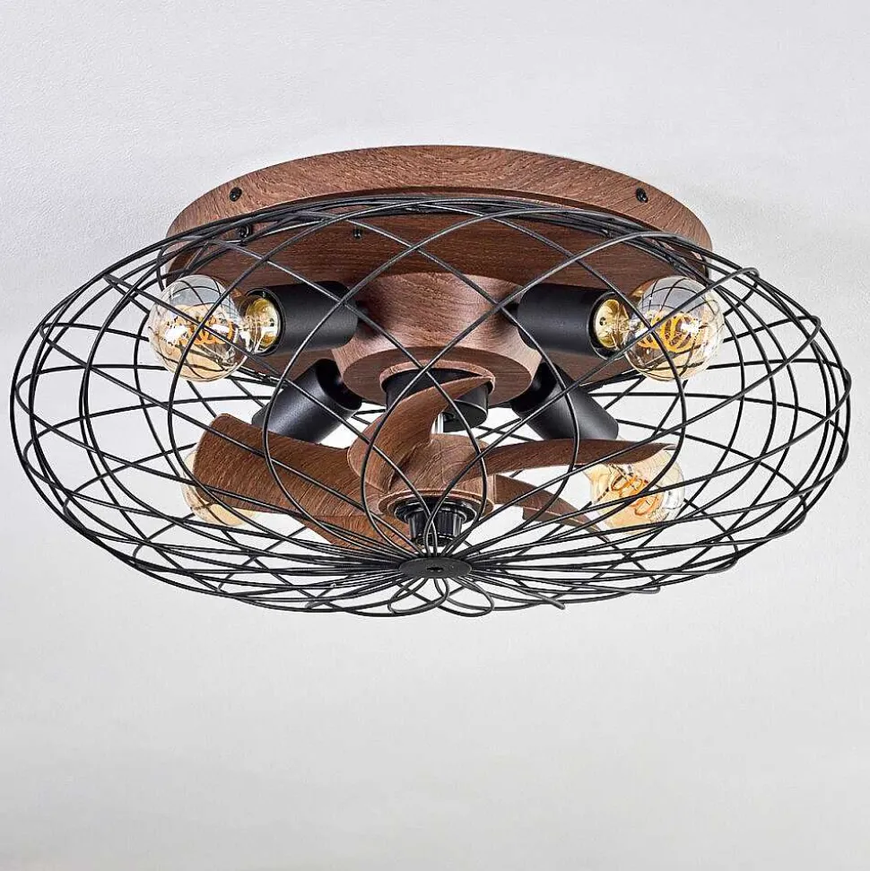 Plafonnier Wemude Brun, Noir, 4 Lumieres, Telecommandes