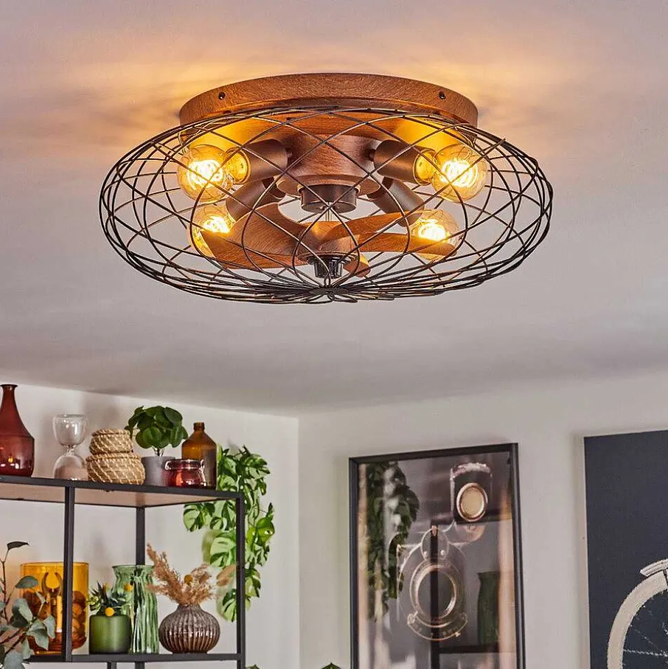 Plafonnier Wemude Brun, Noir, 4 Lumieres, Telecommandes