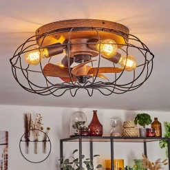 Plafonnier Wemude Brun, Noir, 4 Lumieres, Telecommandes