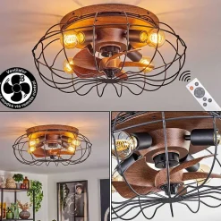 Plafonnier Wemude Brun, Noir, 4 Lumieres, Telecommandes