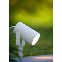 Spot De Jardin Lucide Taylor Blanc, 1 Lumiere, Detecteur De Mouvement